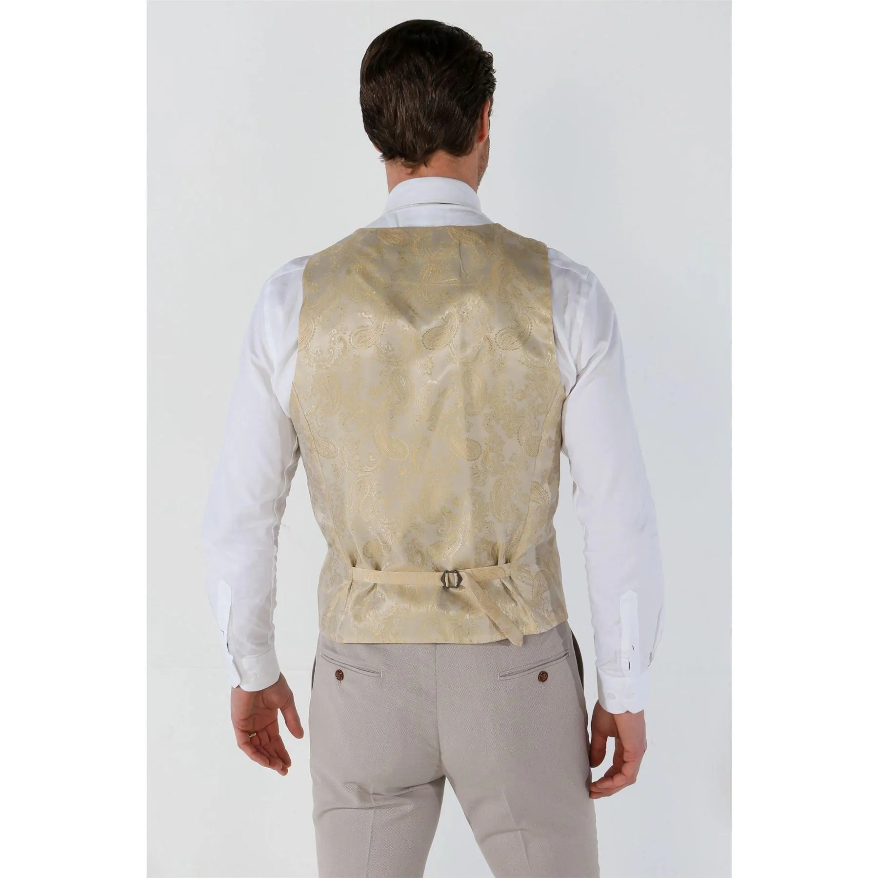 Men's Waistcoat Beige Birdseye Tailored Fit Summer Wedding Vest