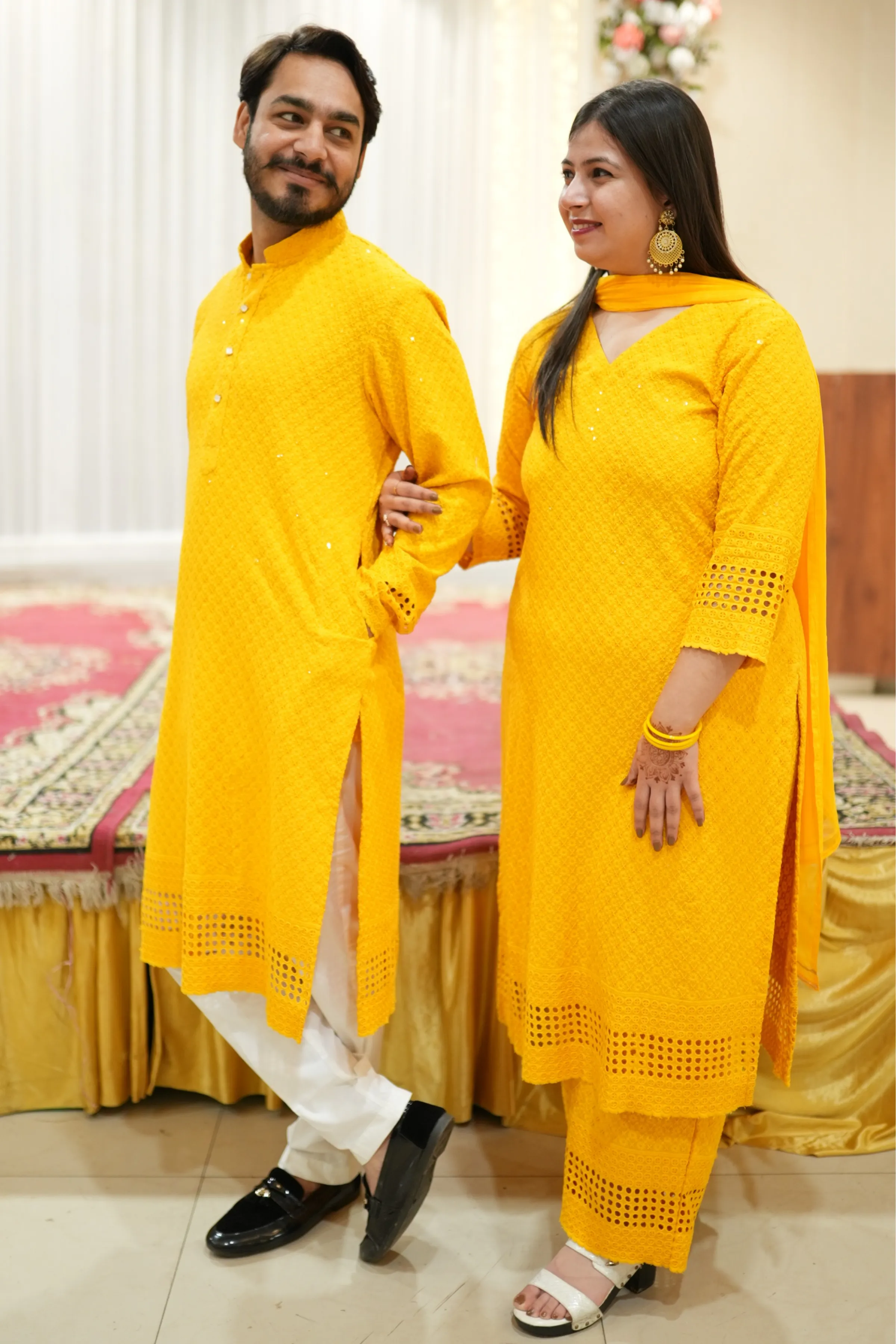 Mustard Gold Sequined Couple Outfit