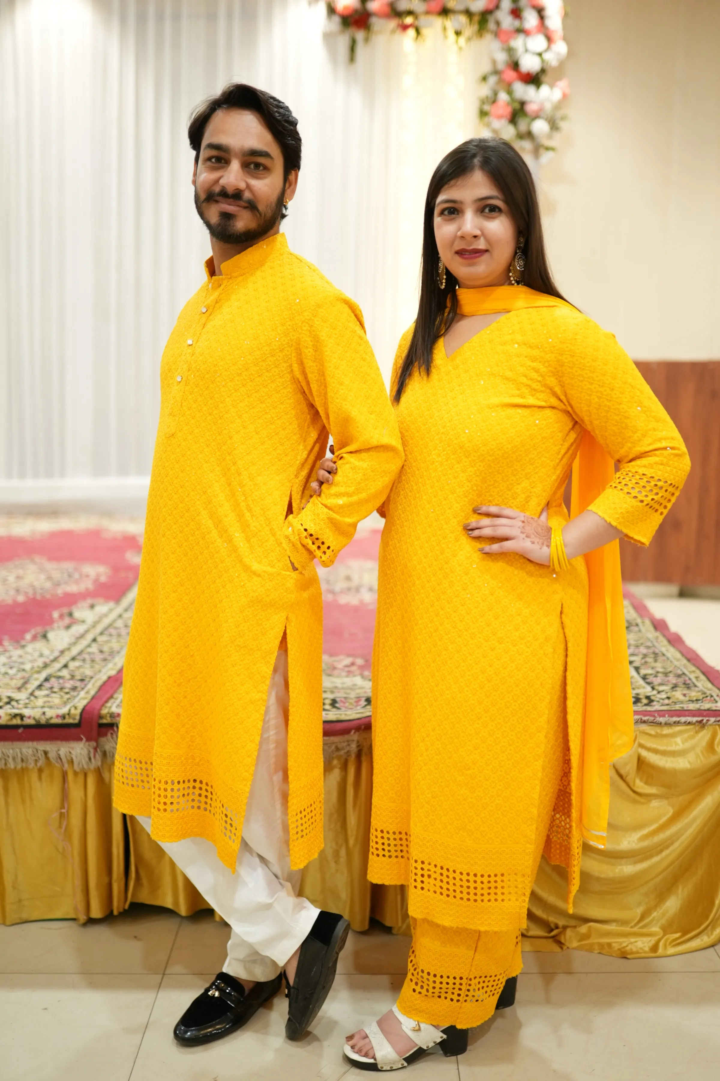 Mustard Gold Sequined Couple Outfit