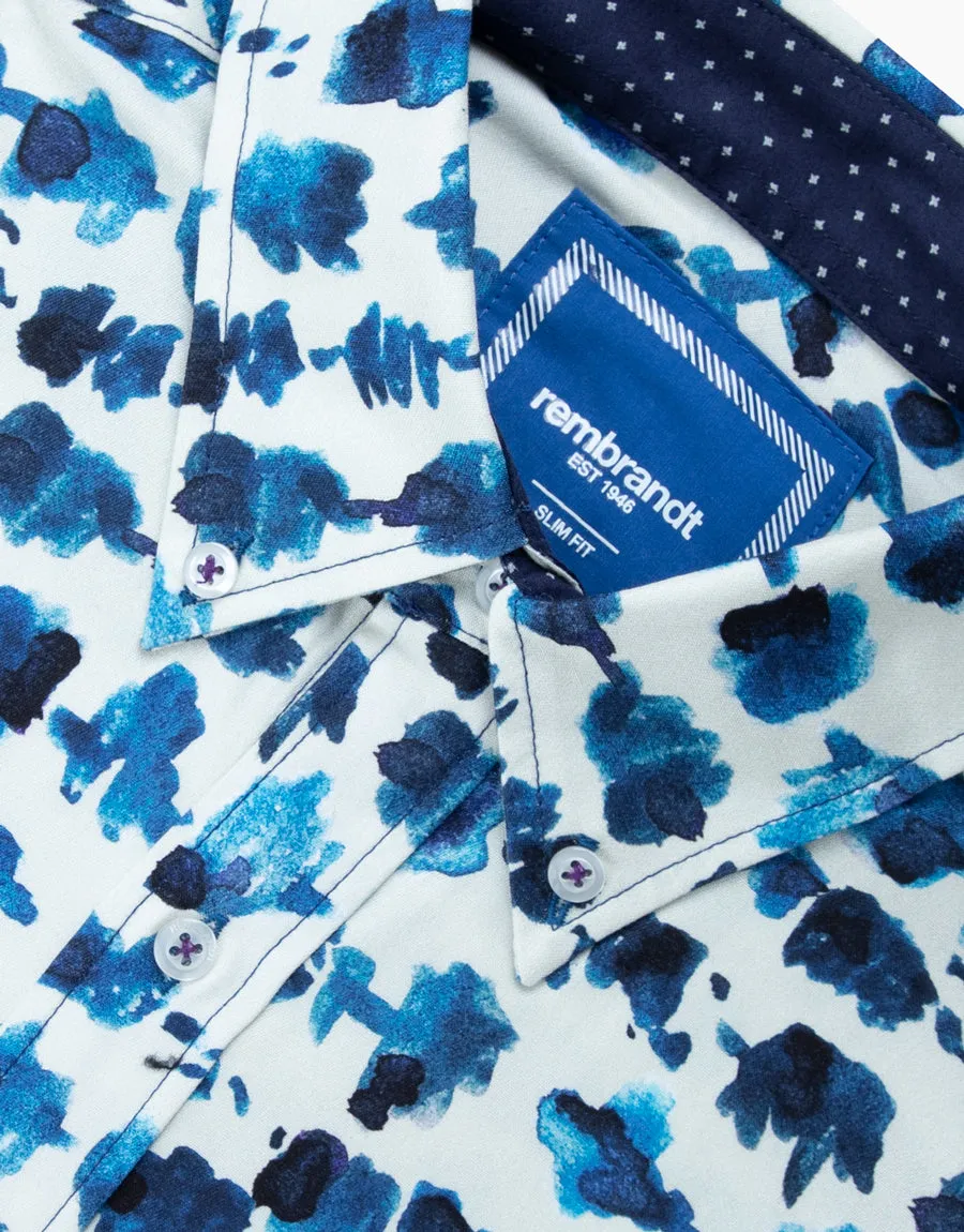 Ohope Blue & White Watercolour Print Shirt