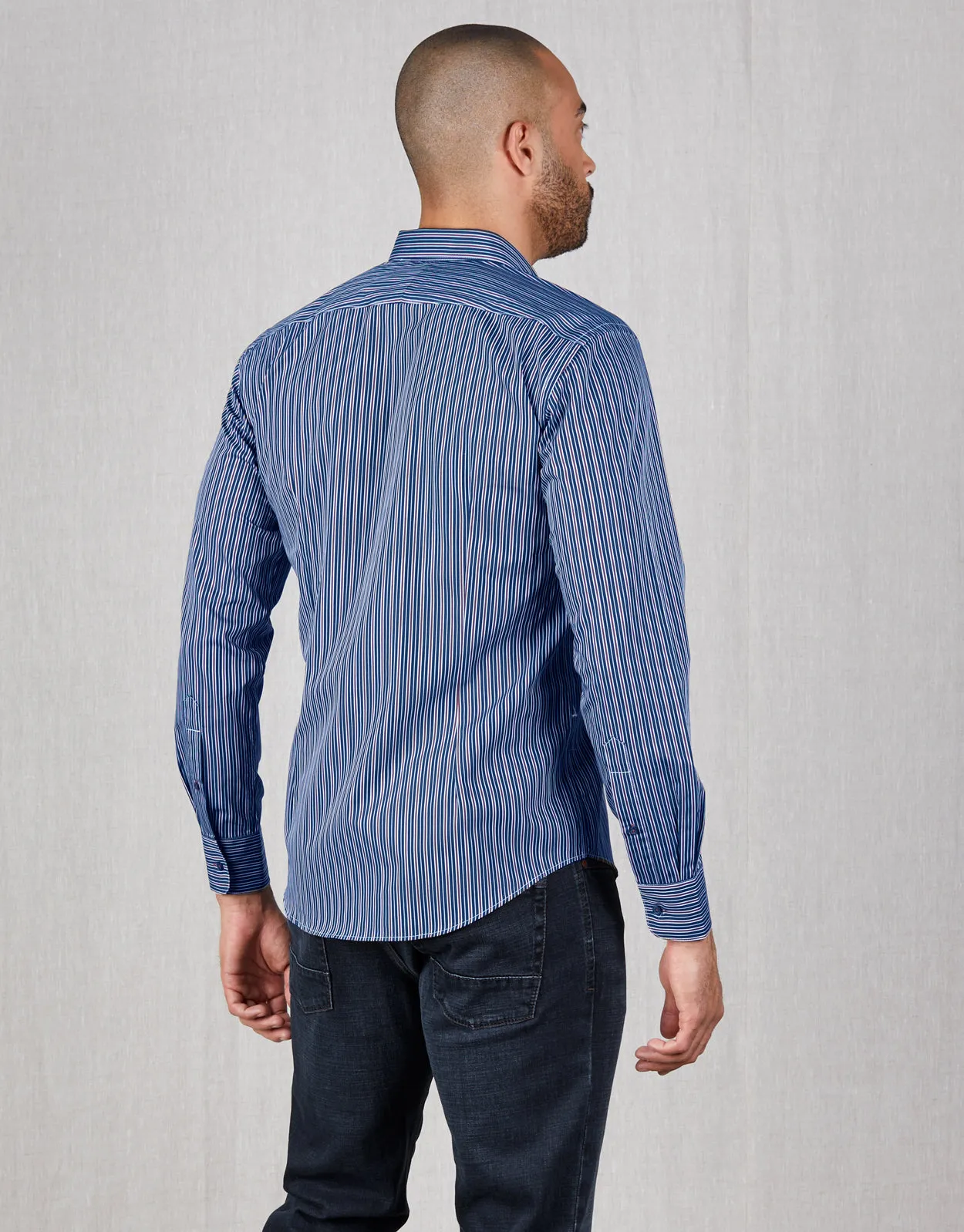 Ohope Navy & Brown Stripe Shirt