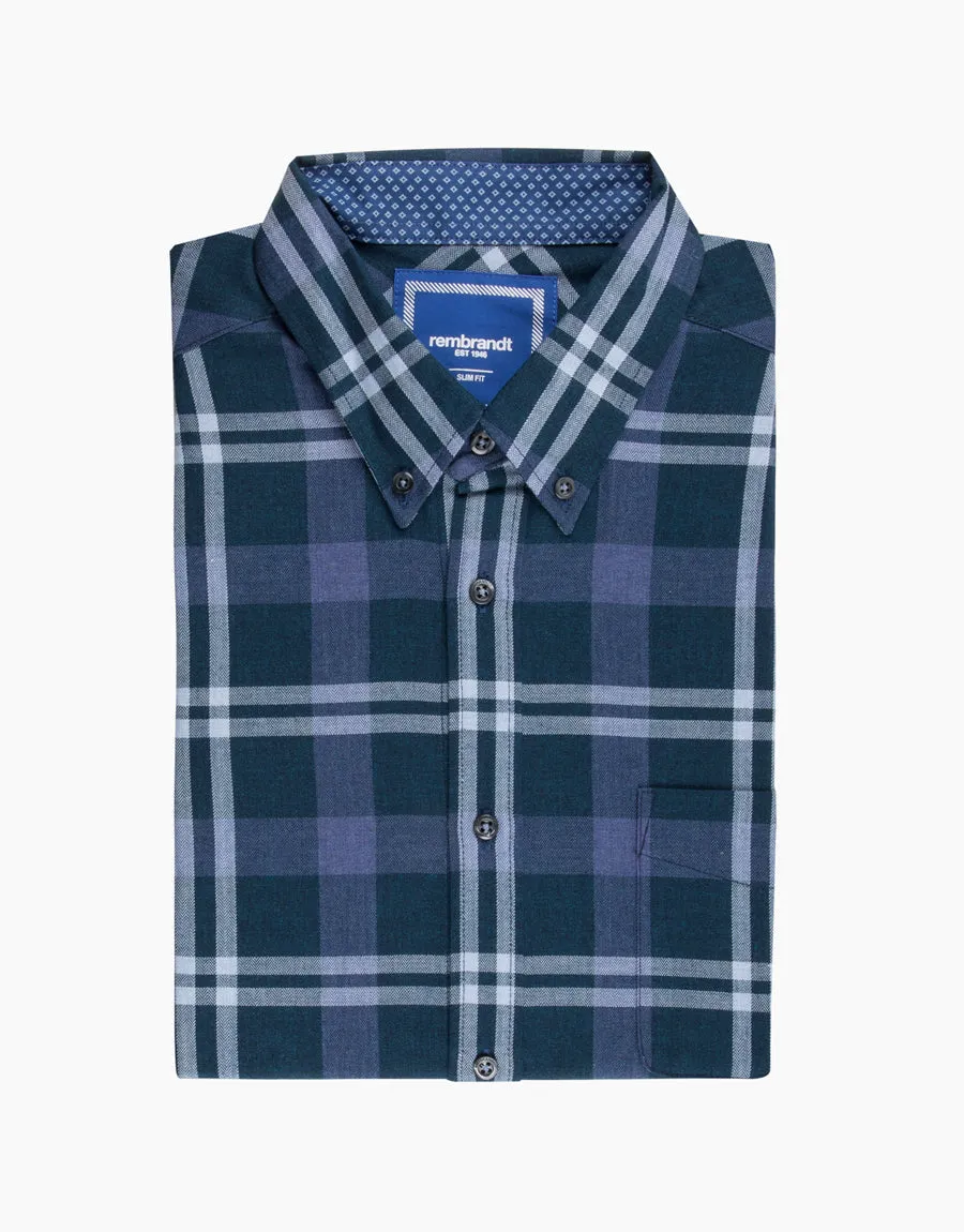 Ohope Navy & Teal Check Flannel Shirt