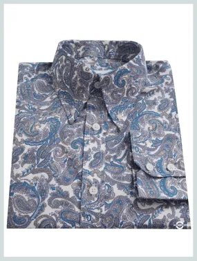 Paisley Shirt| Blue Paisley Pattern Long Sleeve Shirt