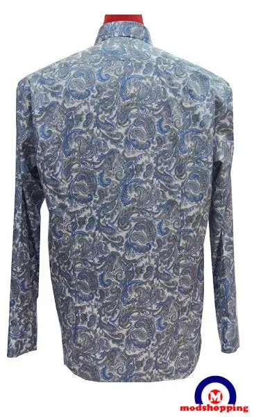 Paisley Shirt| Blue Paisley Pattern Long Sleeve Shirt