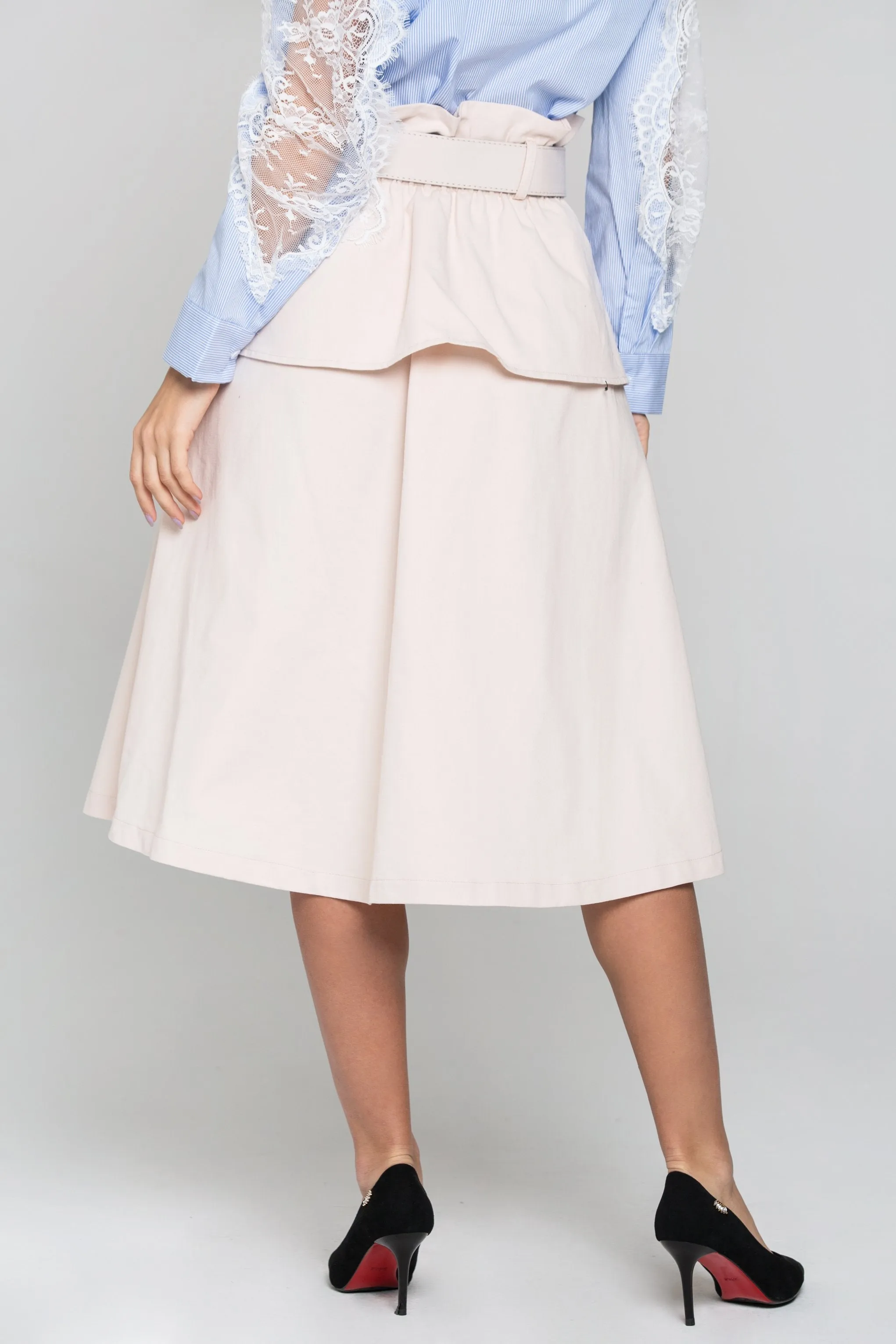 Peach Front Button Belted Skirt