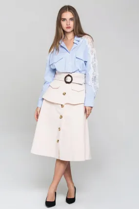 Peach Front Button Belted Skirt