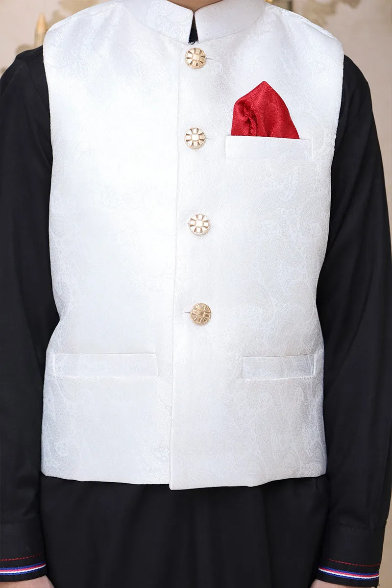 Premium fabric (SELF-DESIGN JAMAWAR ) waistcoat WHITE JMW