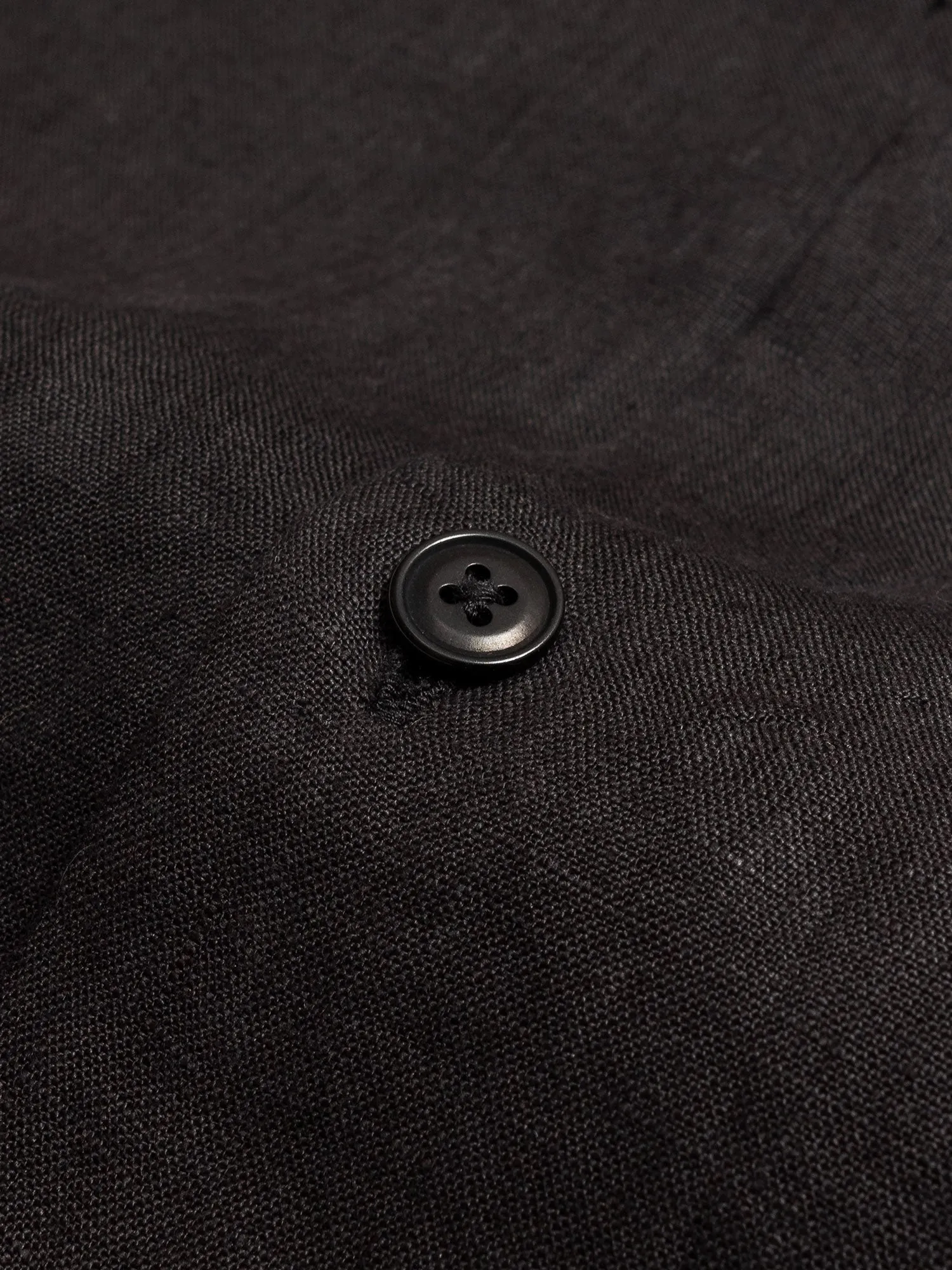 "Studio Embroidered" Loop Collar Shirt in Black Linen