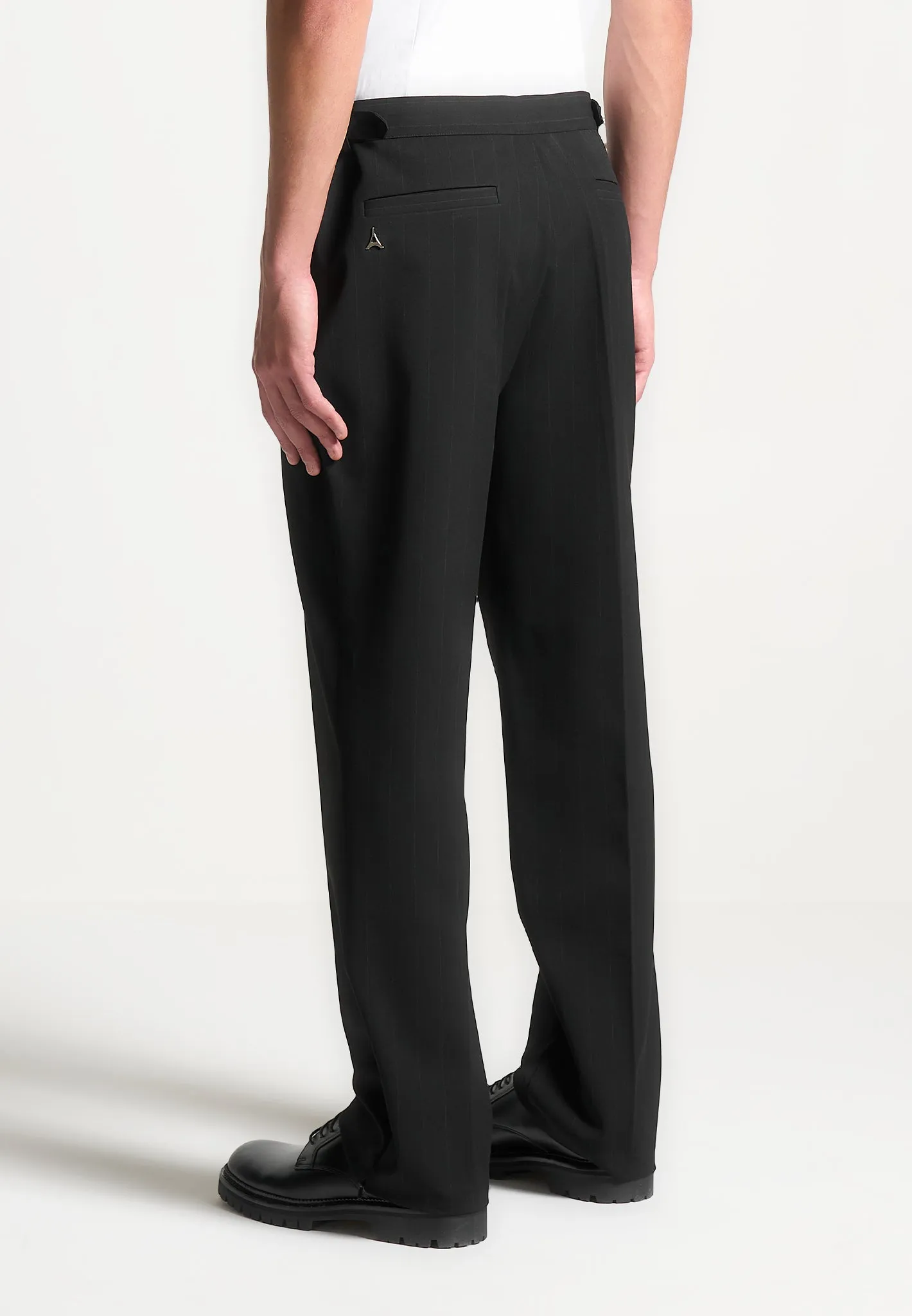 Regular Fit Pinstripe Tailored Trousers - Black