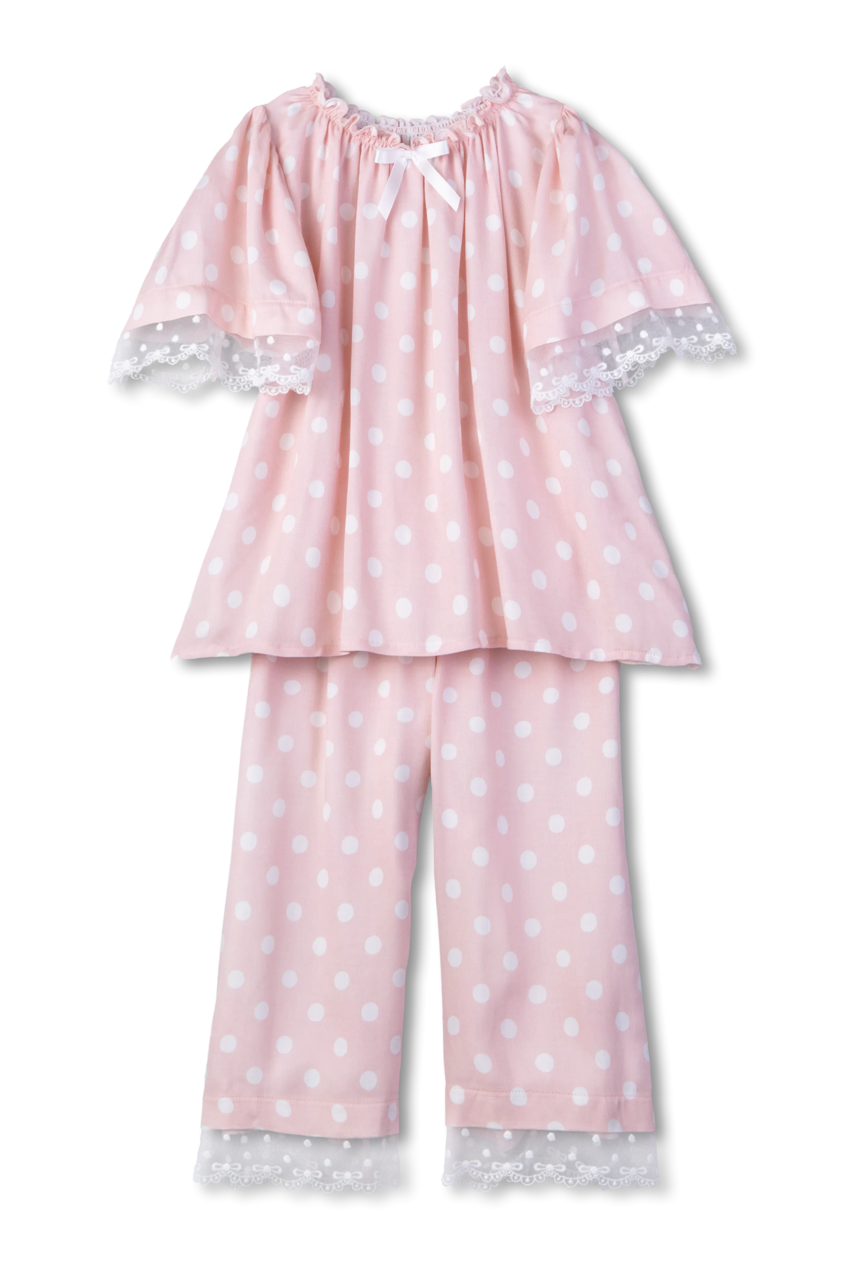 ROSE - GIRLS' PINK PYJAMA SET WITH WHITE DOTS