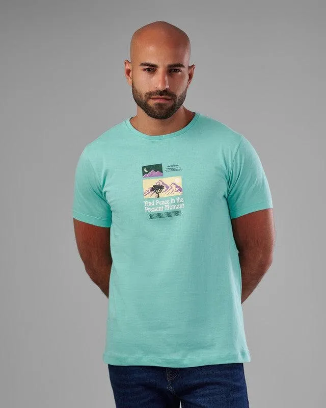 ROUND NECK PRINTED T-SHIRT - TURQUOISE