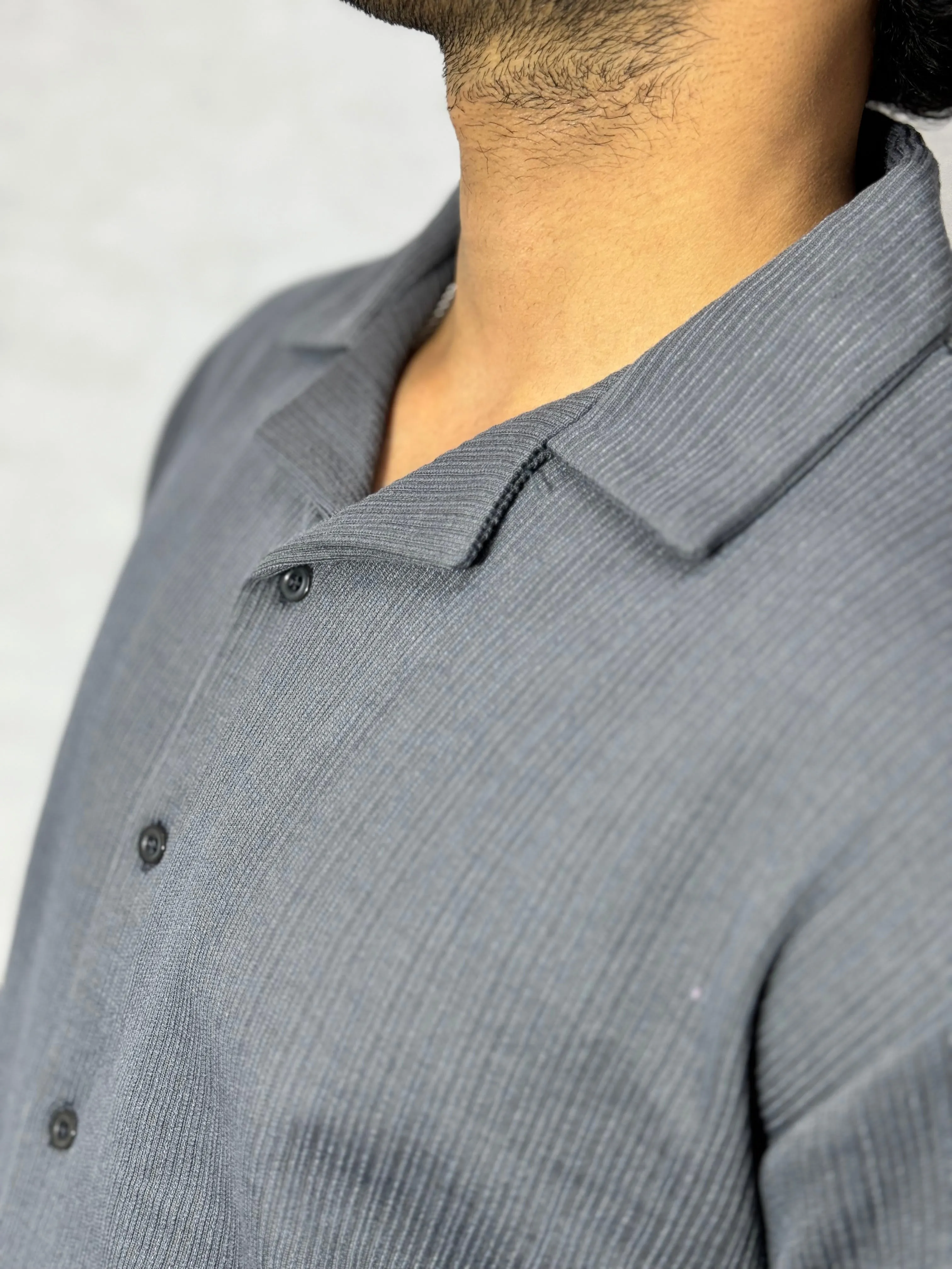 SMOKEY GREY OTTOMAN OVER-SIZED CUBAN COLLAR SHIRT