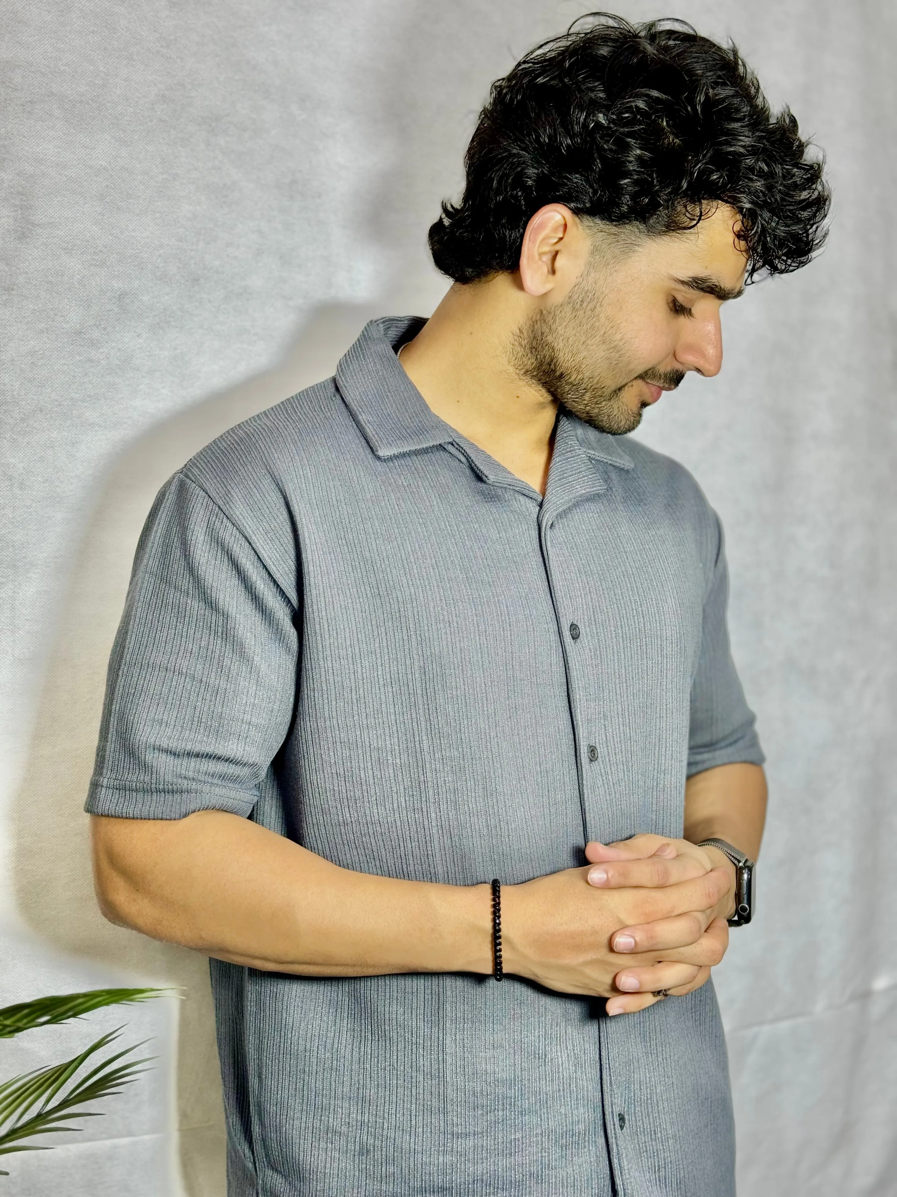 SMOKEY GREY OTTOMAN OVER-SIZED CUBAN COLLAR SHIRT