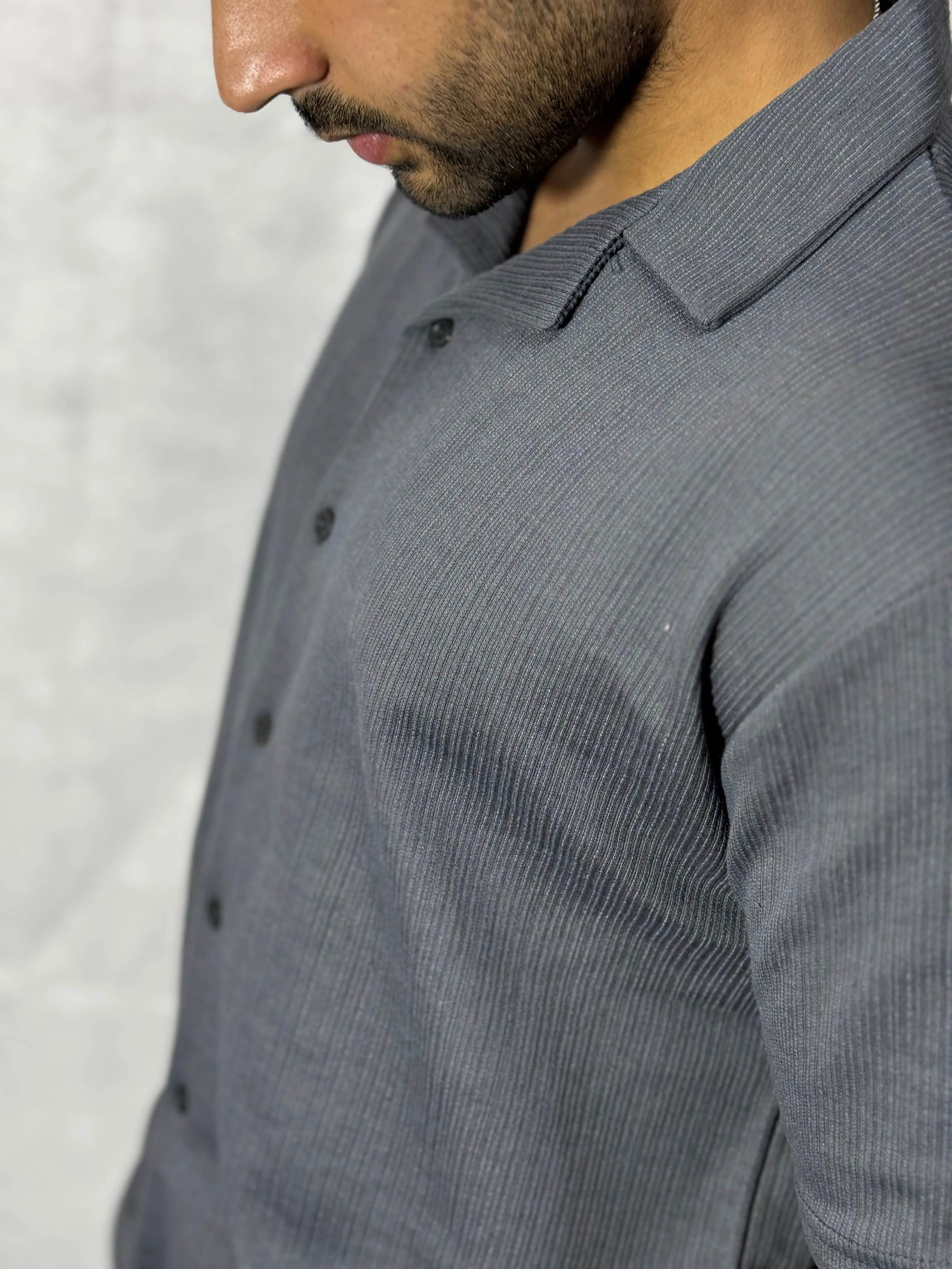 SMOKEY GREY OTTOMAN OVER-SIZED CUBAN COLLAR SHIRT