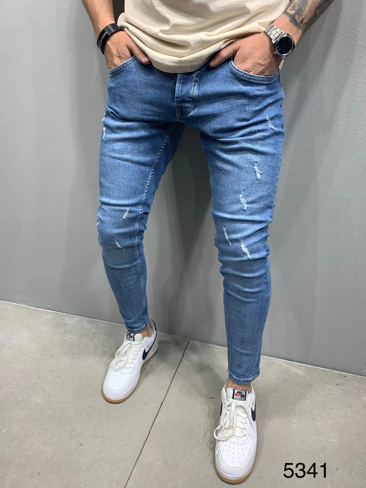 Sneakerjeans Blue Skinny Ripped Jeans AY919