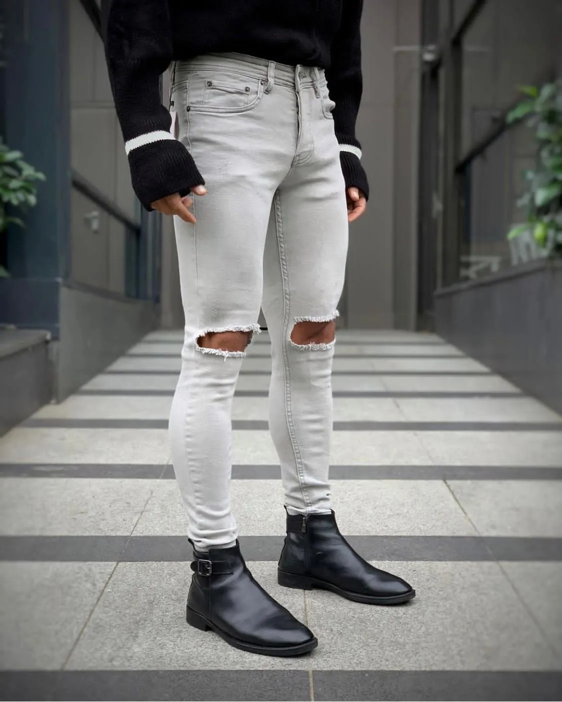 Sneakerjeans Gray Ripped Jeans DP112