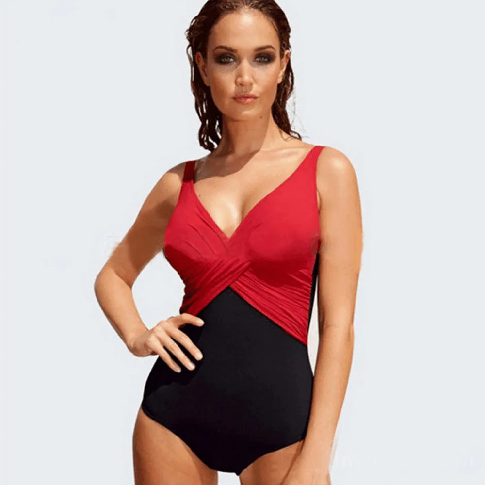 Solid Color One piece Swimsuit Contrast Color