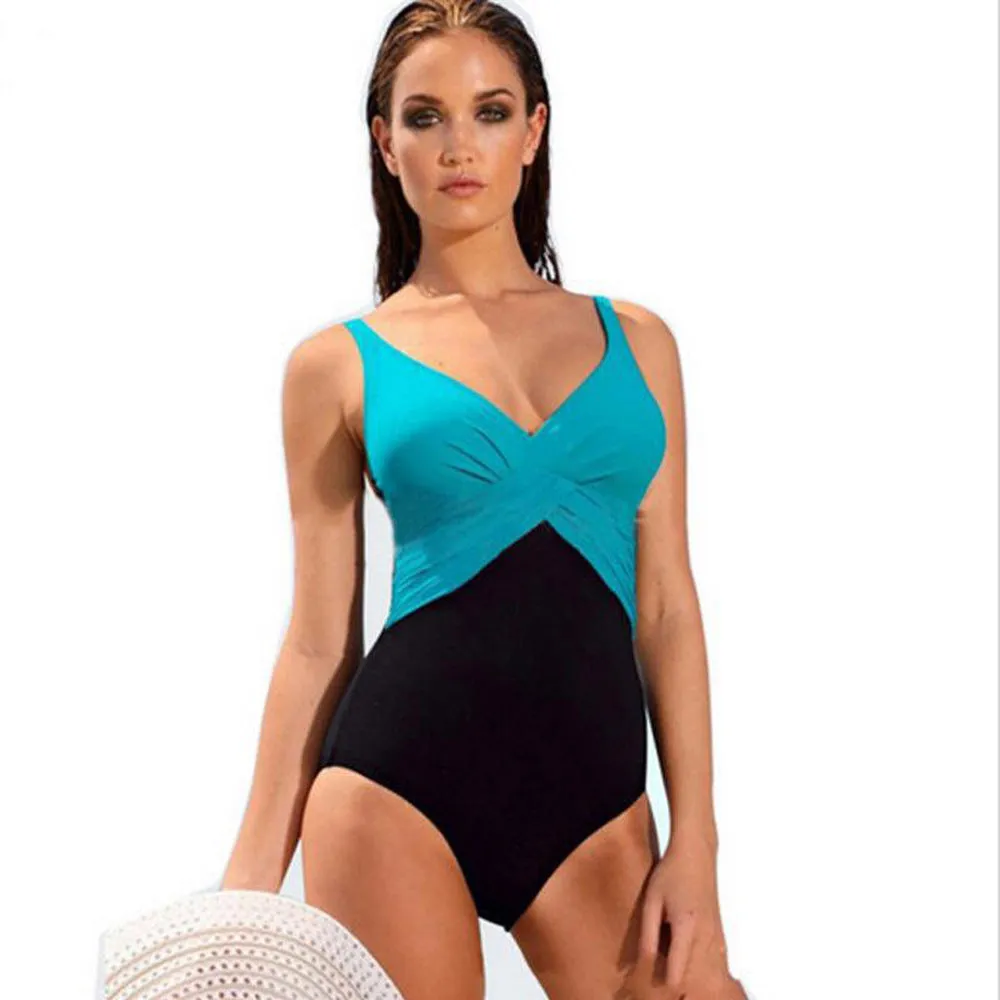 Solid Color One piece Swimsuit Contrast Color