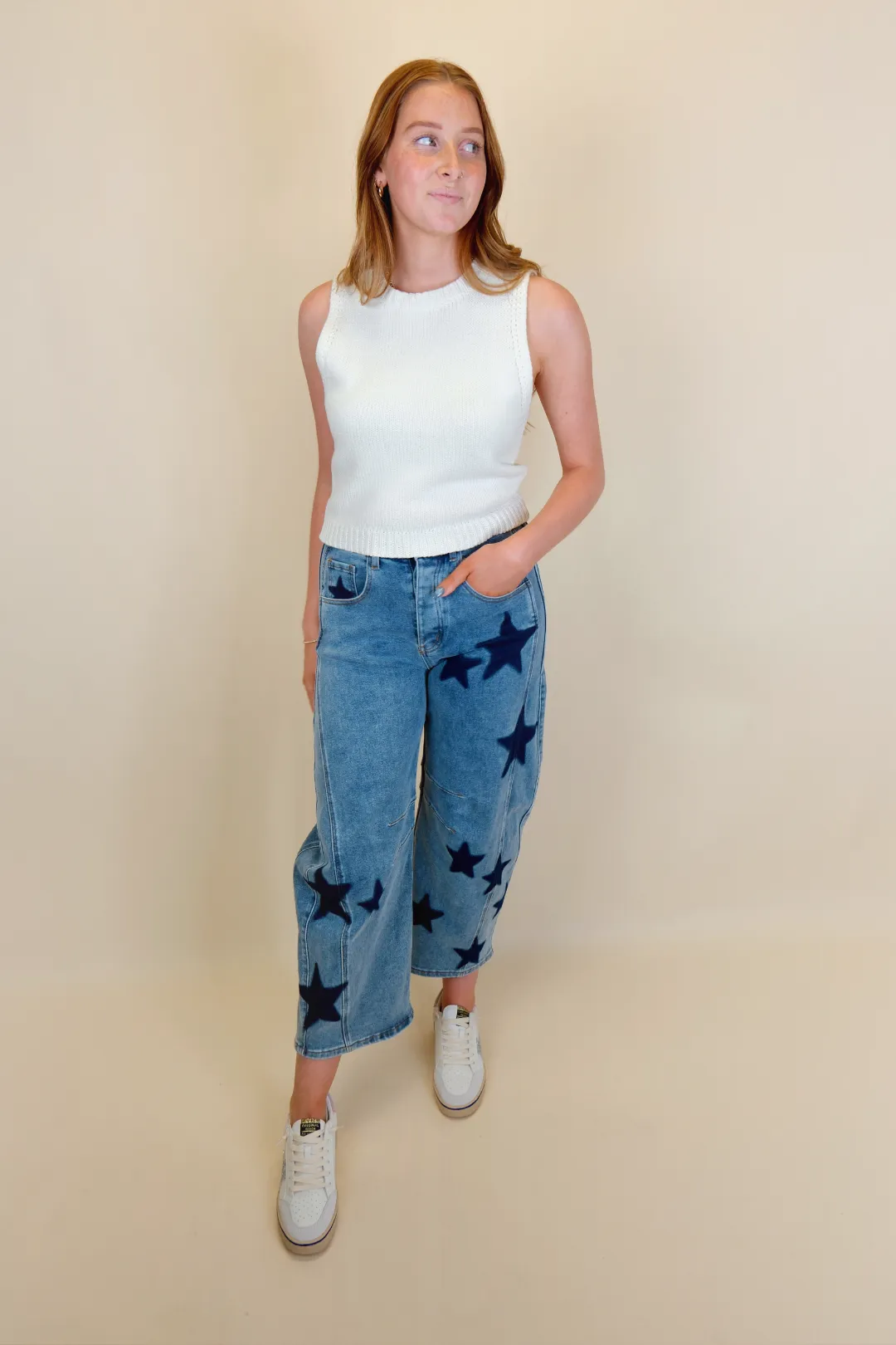 Star Spray Painted Denim Ankle Pants