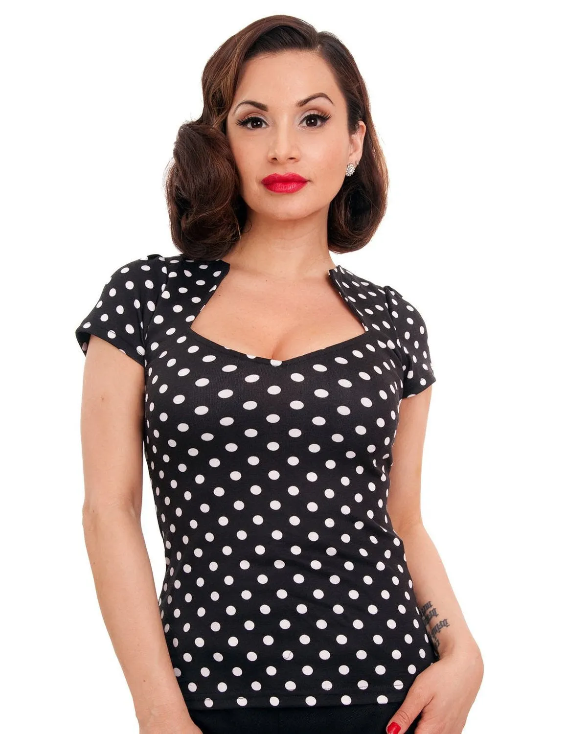 Steady Clothing Black White Polka Dot Sophia Rockabilly Retro Top U.S.A