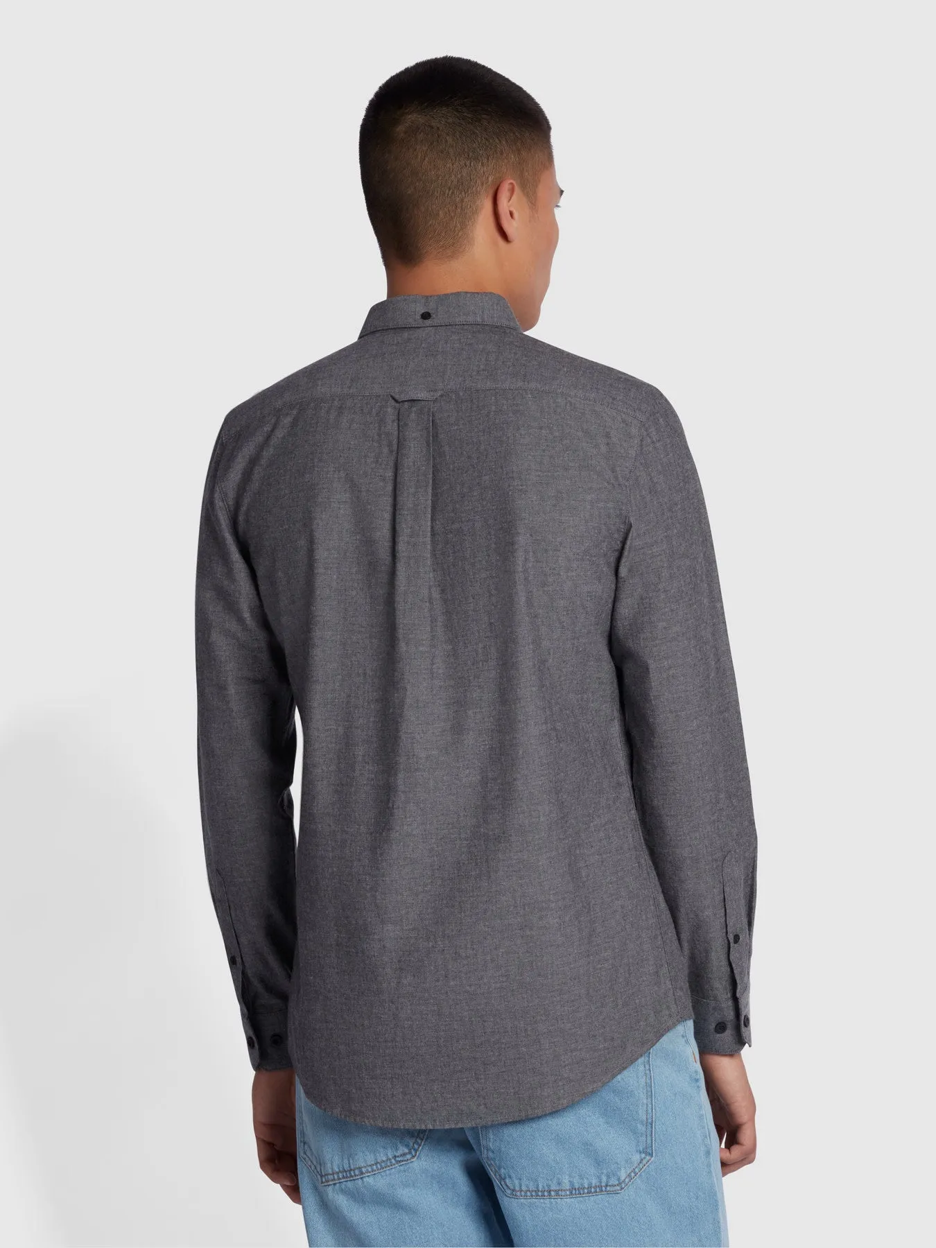 Steen Slim Fit Brushed Organic Cotton Shirt In Gravel Marl