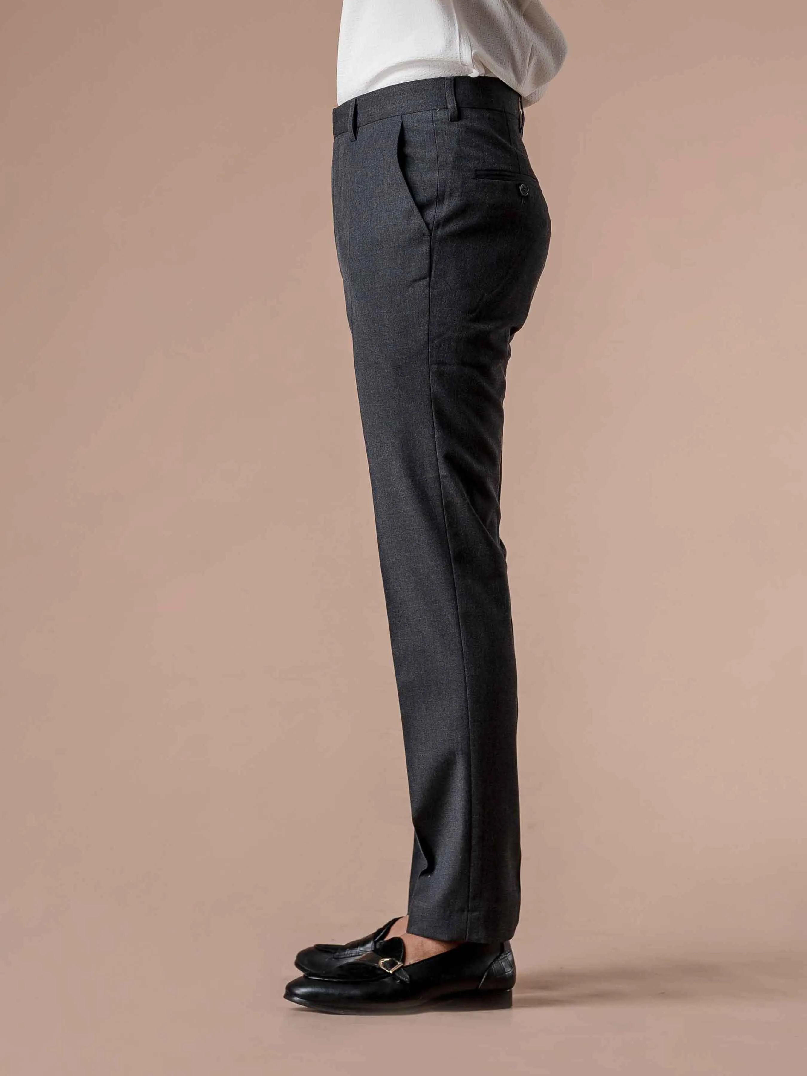 Trousers With Belt Loop - Dark Grey Plain (Stretchable)