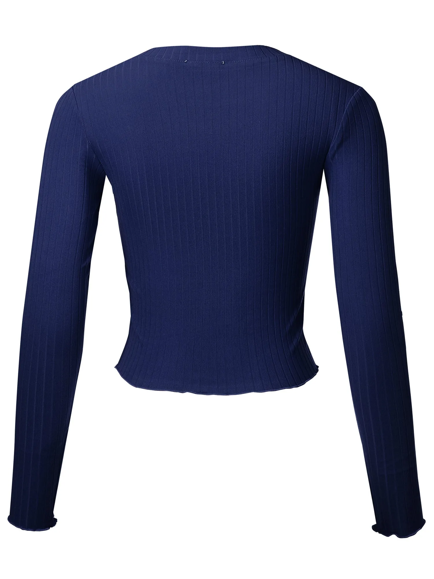 Women's Basic Casual Long Sleeve Rib Crop Tee Top Shirt (FWT1095)