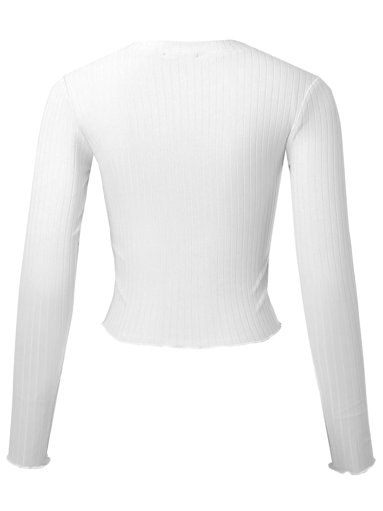 Women's Basic Casual Long Sleeve Rib Crop Tee Top Shirt (FWT1095)