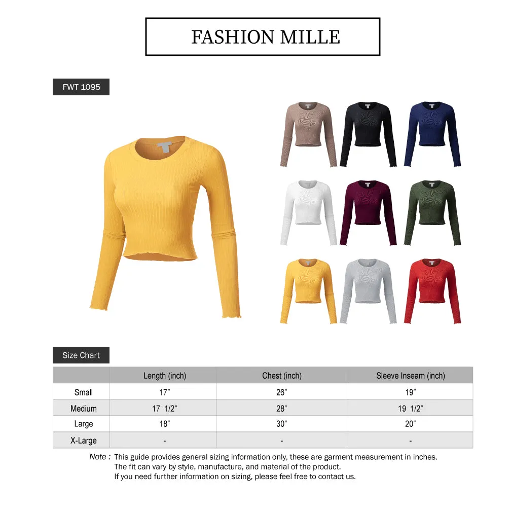 Women's Basic Casual Long Sleeve Rib Crop Tee Top Shirt (FWT1095)