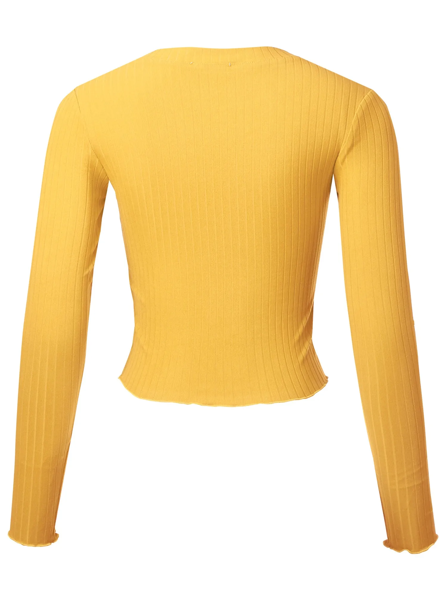 Women's Basic Casual Long Sleeve Rib Crop Tee Top Shirt (FWT1095)