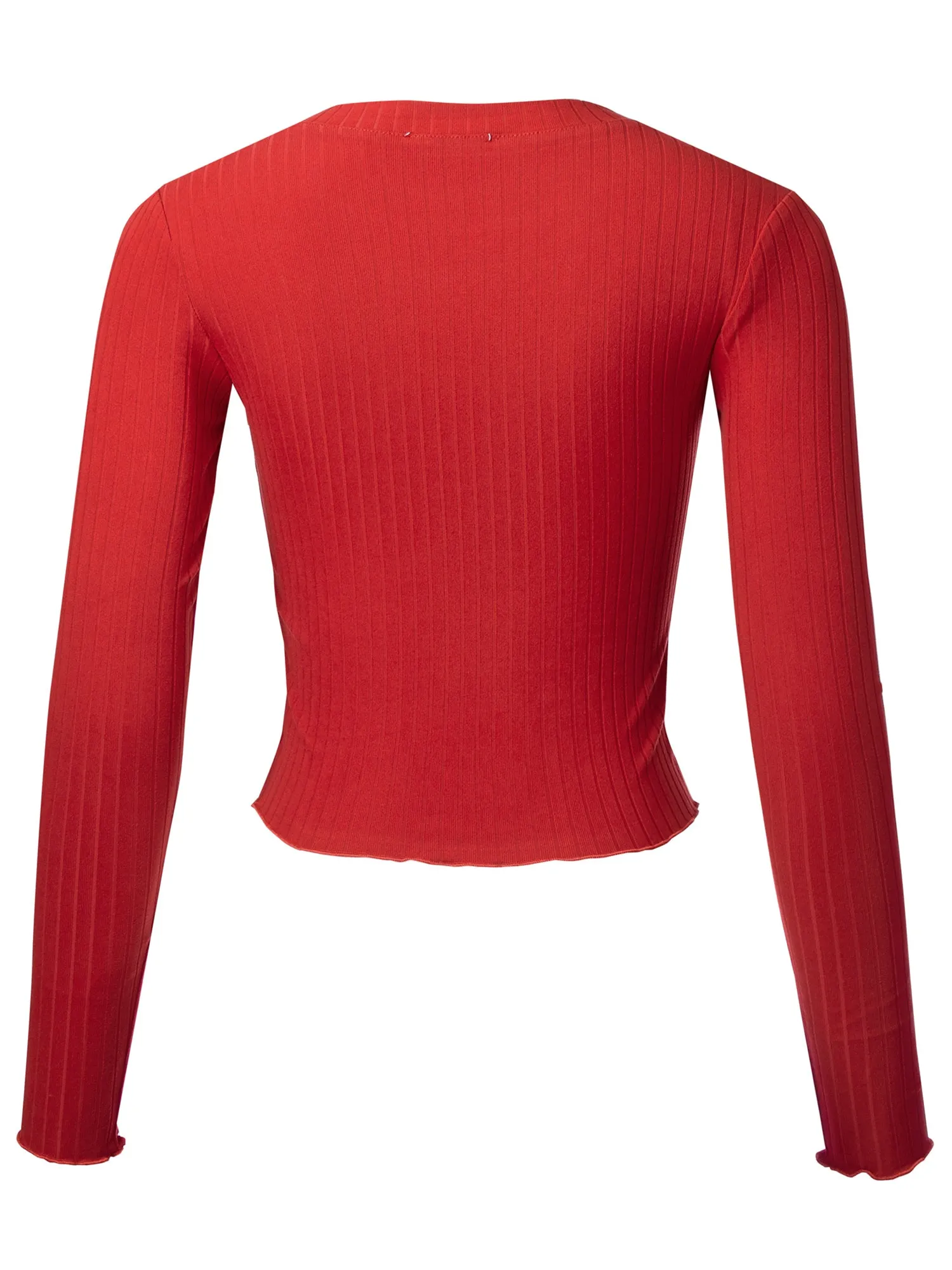 Women's Basic Casual Long Sleeve Rib Crop Tee Top Shirt (FWT1095)