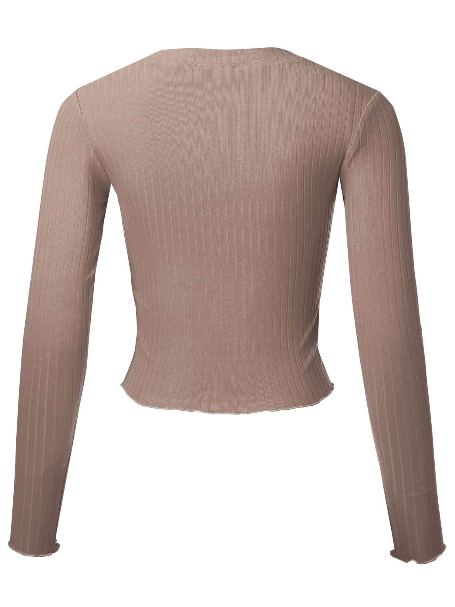 Women's Basic Casual Long Sleeve Rib Crop Tee Top Shirt (FWT1095)