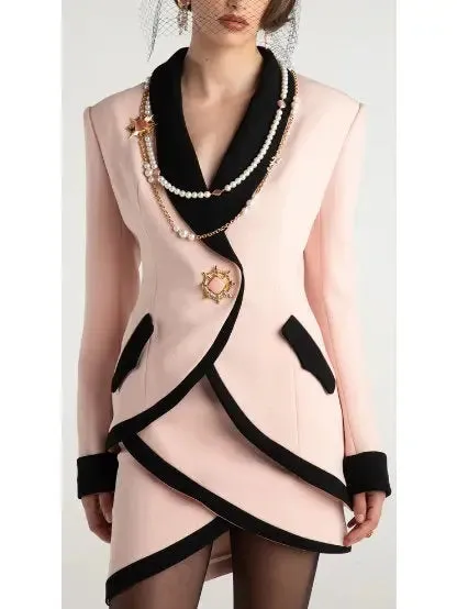 Women’s Brooke Single-Breasted Suit Jacket and Skirt Set in Pink and Black