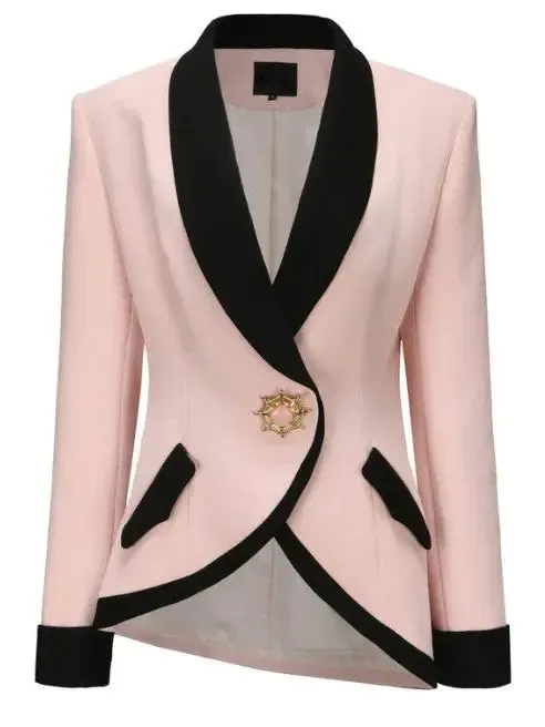 Women’s Brooke Single-Breasted Suit Jacket and Skirt Set in Pink and Black