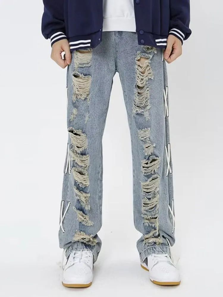 X | Ripped Straight Cut Jeans