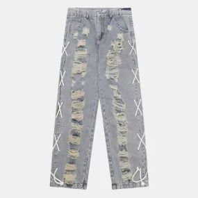 X | Ripped Straight Cut Jeans