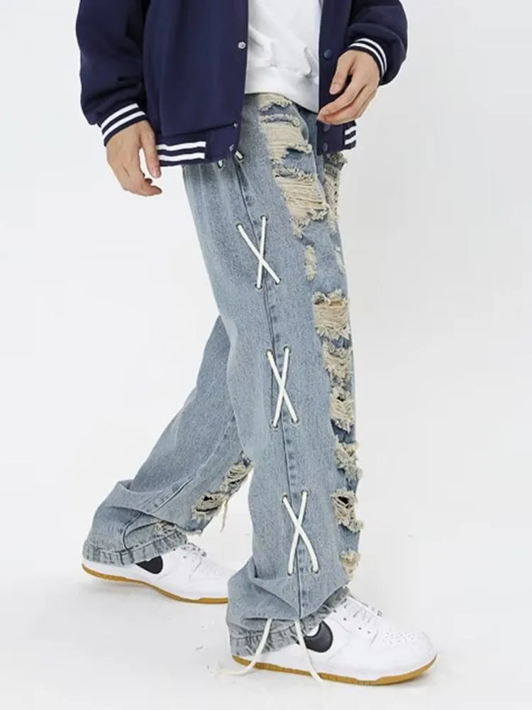 X | Ripped Straight Cut Jeans