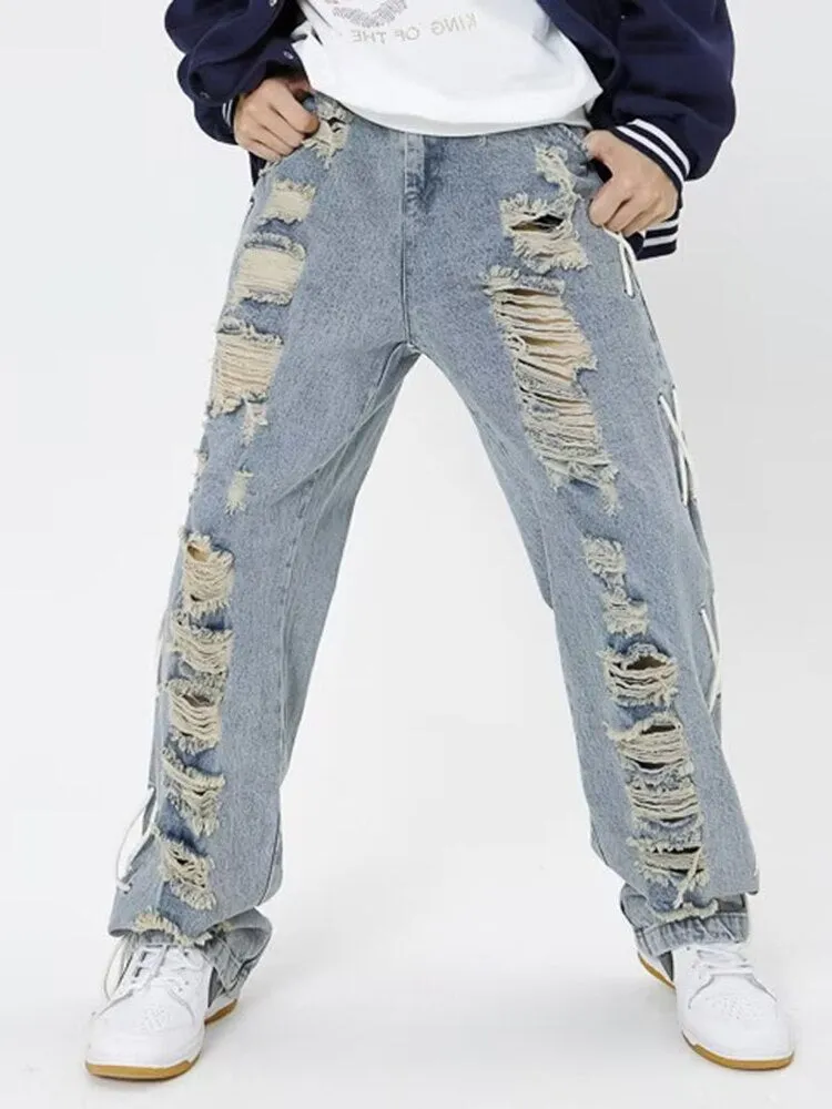 X | Ripped Straight Cut Jeans